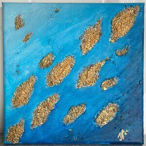 Abstract Gold Fish Textured Canvas Art 8 x 8 in